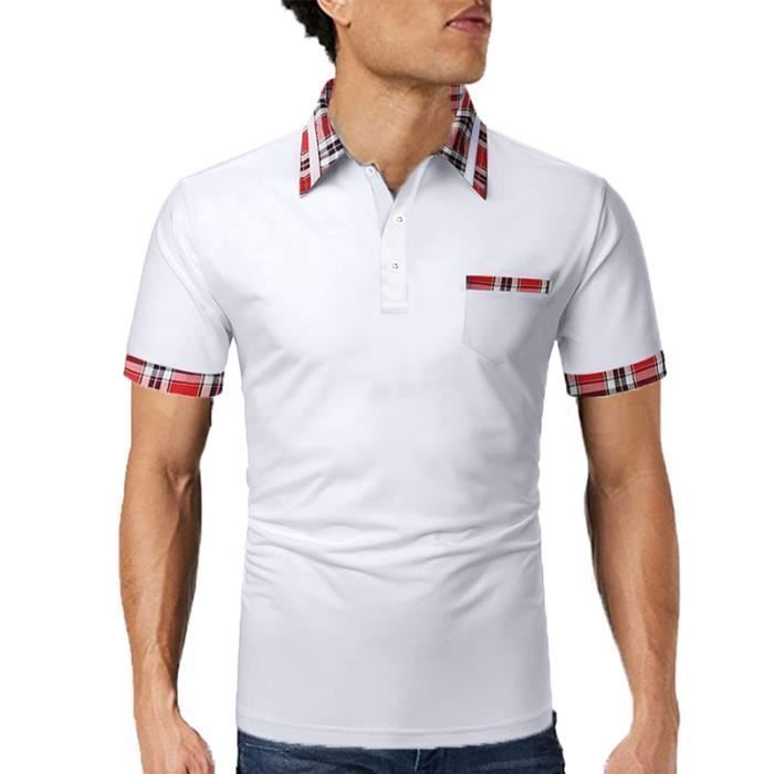 Polo para hombre, polo de manga corta con bolsillo en el pecho, polo deportivo informal para golf y tenis - Blanco
