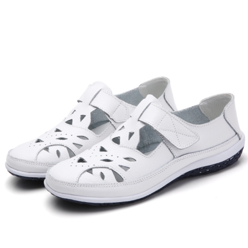 Sandali da donna Roma in pelle spaccata con suola morbida, scarpe estive casual da donna, sandali piatti con ritagli, sandali da donna taglie forti SH072301