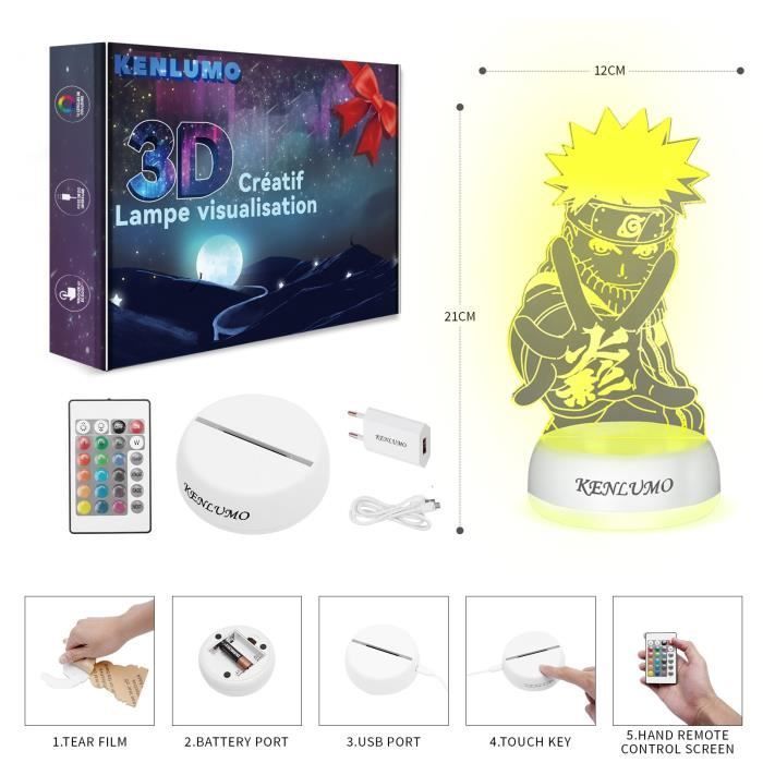 Lámpara KENLUMO Naruto, regalo de Navidad para niños, lámpara LED de mesita de noche con control remoto, cambio de color táctil, alimentación USB, decoración para dormitorio juvenil.
