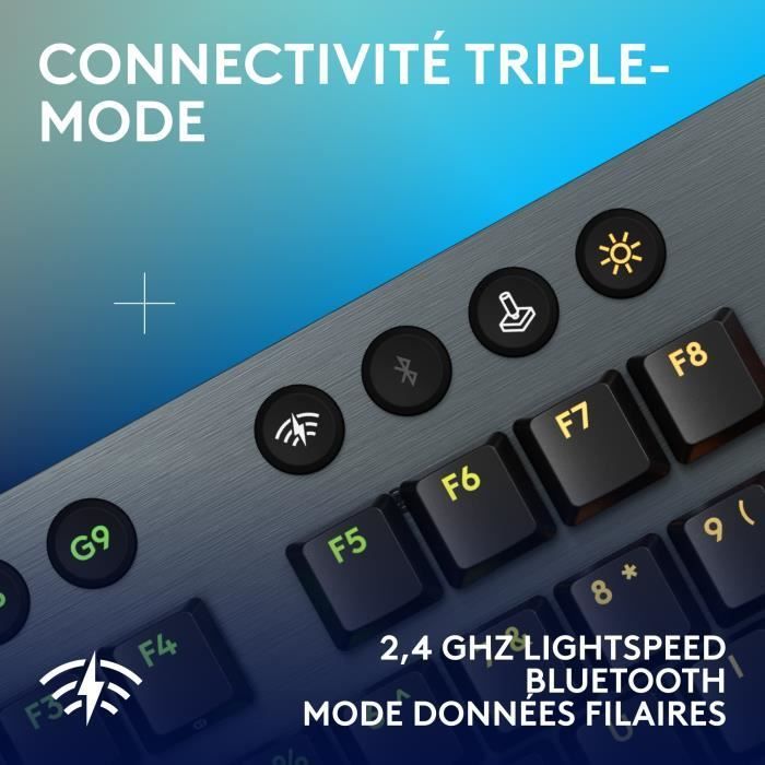 Clavier gamer - Sans fil - Logitech G - G915 X - AZERTY - Switch clicky - Noir