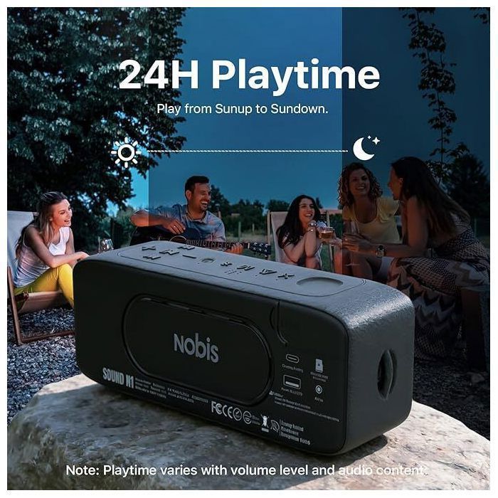 NOBIS 20W Portable Bluetooth Speaker, IP68 Waterproof, 24-Hour Battery Life, Bluetooth 6.0, TWS Stereo, TF/AUX Player, Black