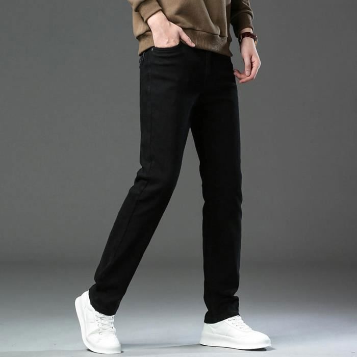 Pantalones vaqueros de pierna recta para hombre INSFITY, tallas grandes - Negro