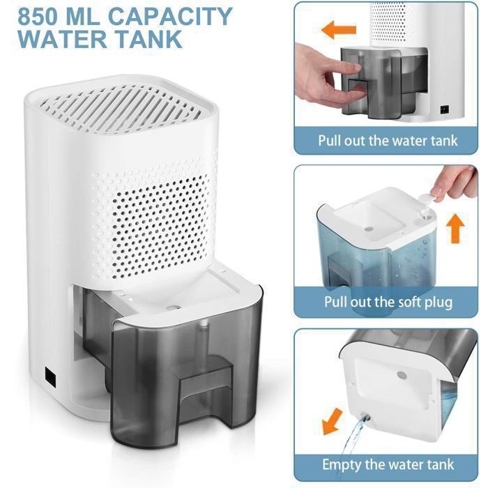 Deshumidificador de aire de 850 ml, deshumidificador eléctrico silencioso, apagado automático para baño y dormitorio.