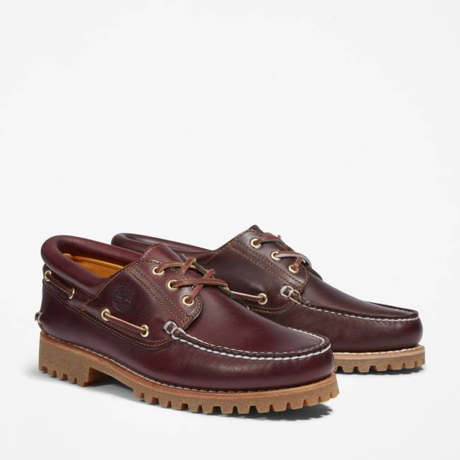 Scarpa da Barca 3-Eye Lug Handsewn da Uomo in                bordeaux