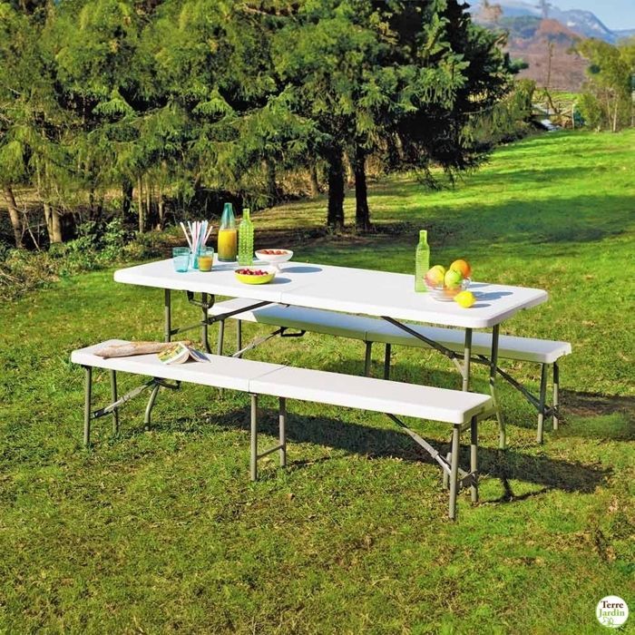 Banco de jardim dobrável TERRE JARDIN, 183x30x44 cm, aço e plástico - 4 lugares - compacto - branco