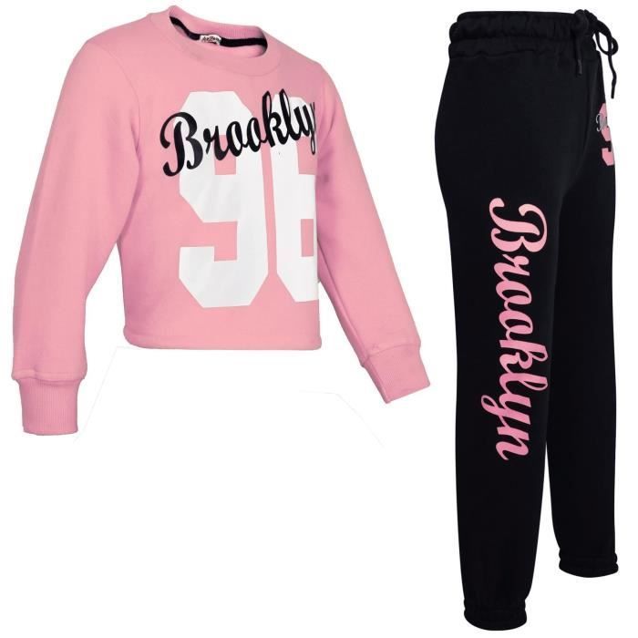 Chándal para niña - Brooklyn 96 - Top corto y pantalón - Manga larga - Rosa claro