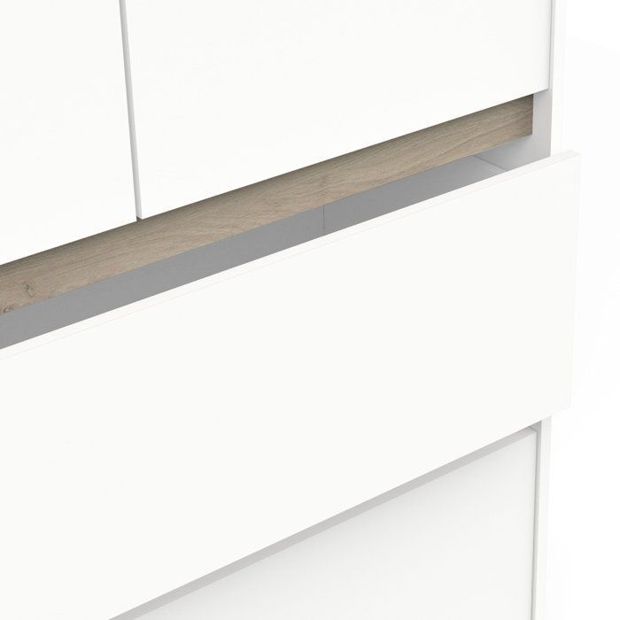 Armario de dormitorio - CLYDE - Acabado en blanco y roble - 4 puertas batientes - 138,2 x 50 x 220,5 cm - DEMEYERE