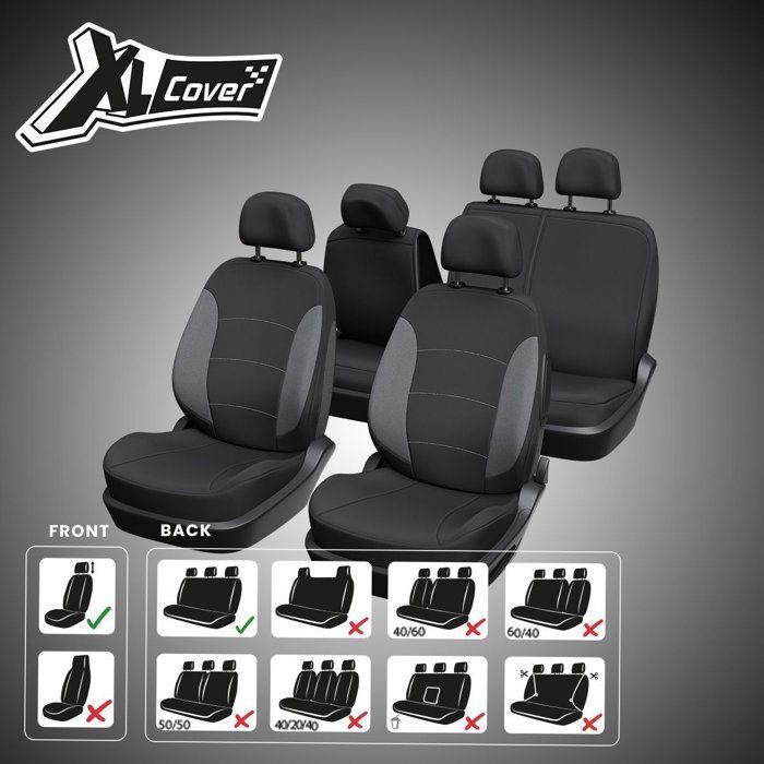 Housses auto - XLCOVER - Fractionnable - Compatible Airbags - Housses sièges avant, appuis-tête et banquette arrière