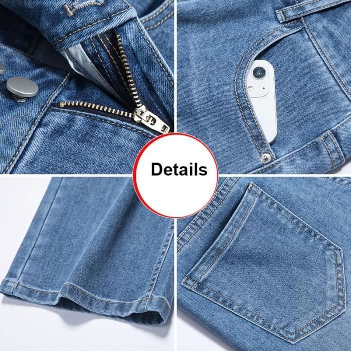 Jeans da donna elasticizzati, gamba dritta, vita alta, chiusura con bottone e zip, traspiranti e comodi per la primavera e l'estate - Blu scuro