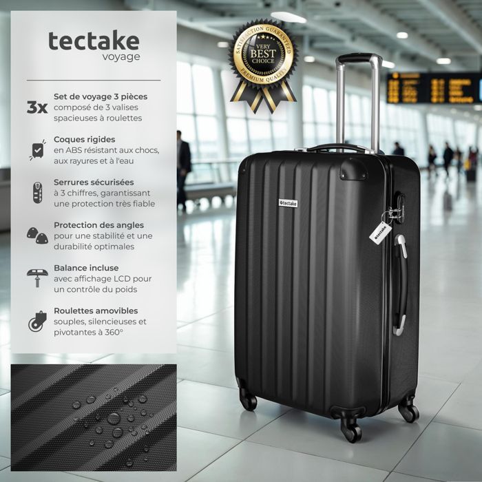 Maleta - TECTAKE - Juego de 3 maletas TALIA de plástico ABS de 75 x 50 x 30 cm - Negra