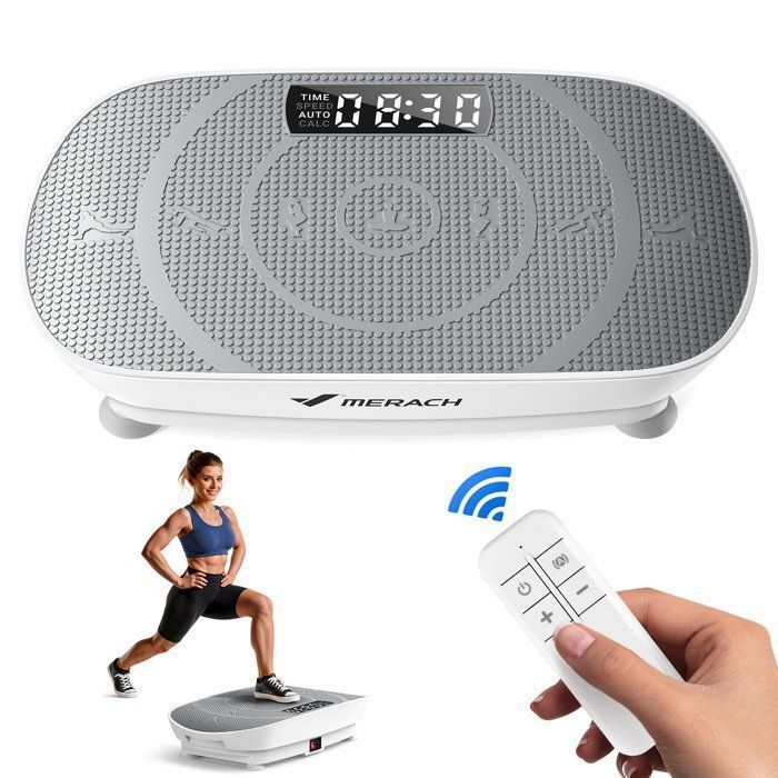 MERACH Mini-Vibrationsplatte, 10 Geschwindigkeitsstufen mit Fernbedienung und LED-Anzeige, leises Fitnessgerät, Grau, max. 150 kg