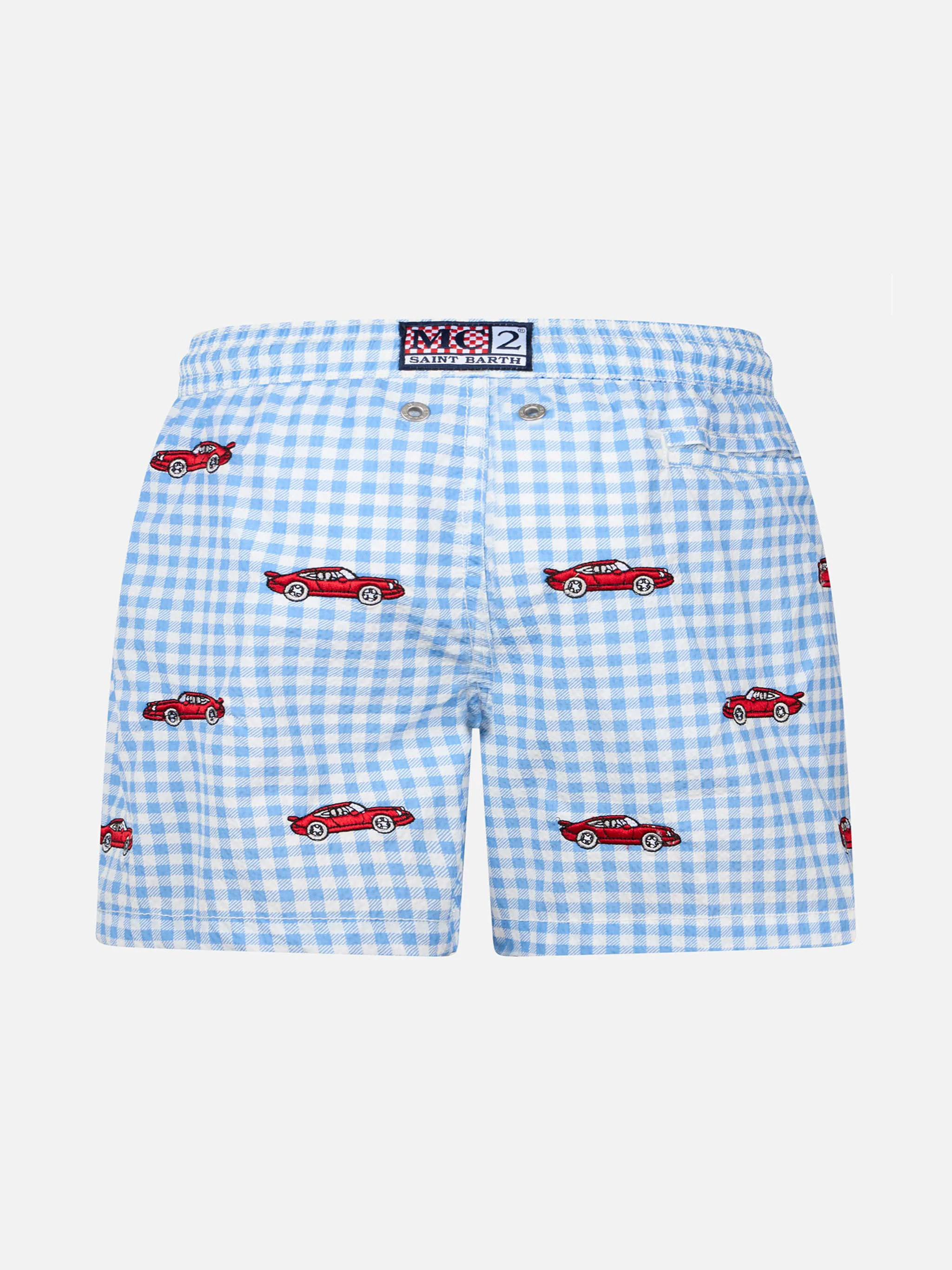 Pojkars Jeans Seersucker-baddräkt med bilbroderi