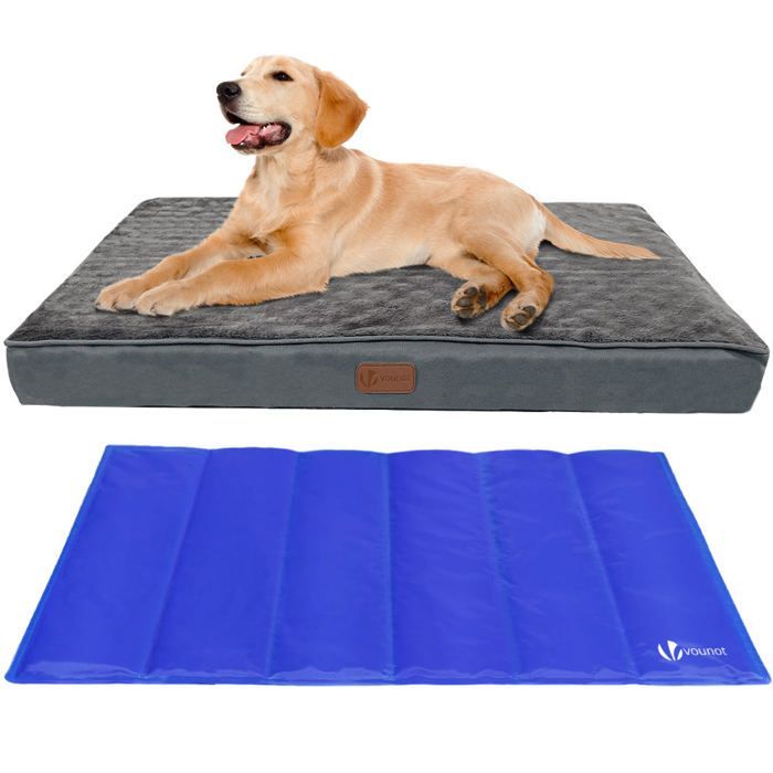 VOUNOT® Coussin matelas pour chien déhoussable – Panier en mousse avec tapis rafraîchissant en gel amovible – 91x70x9cm
