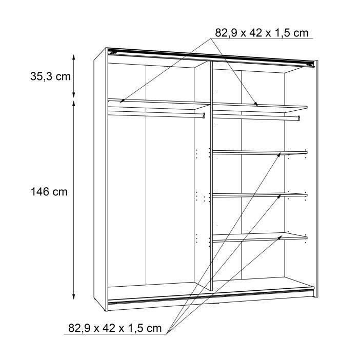 Kledingkast met 2 schuifdeuren - Spaanplaat - Eiken en witte afwerking - B 170,3 x D 61,2 x H 190,5 cm - ULOS