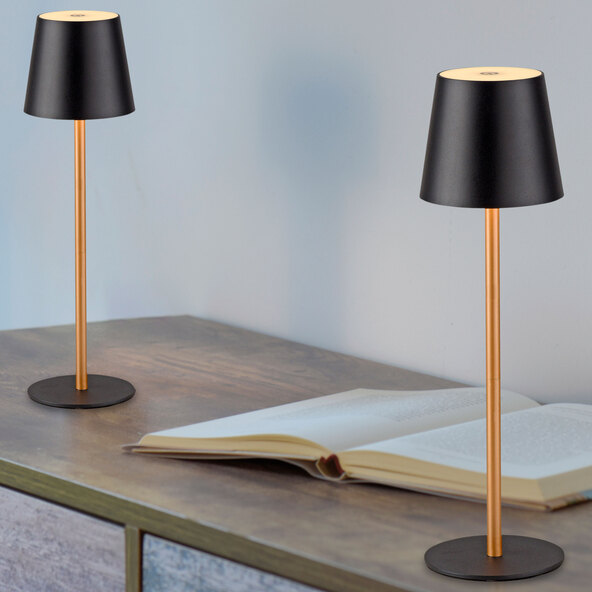 Lampă de masă Buria LED reîncărcabilă, set de 2, alamă neagră