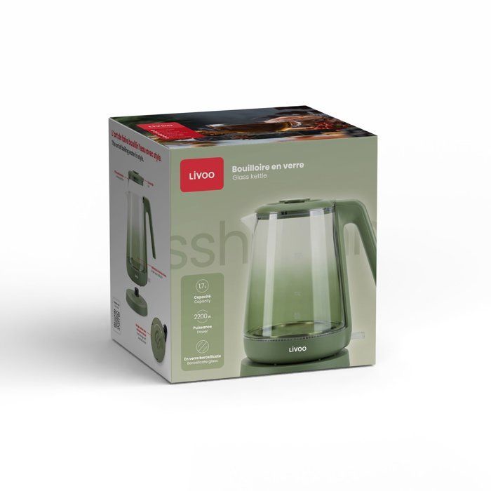 Hervidor de agua - LIVOO - DOD216V - 2200 W - 1,7 L - Vidrio / Verde