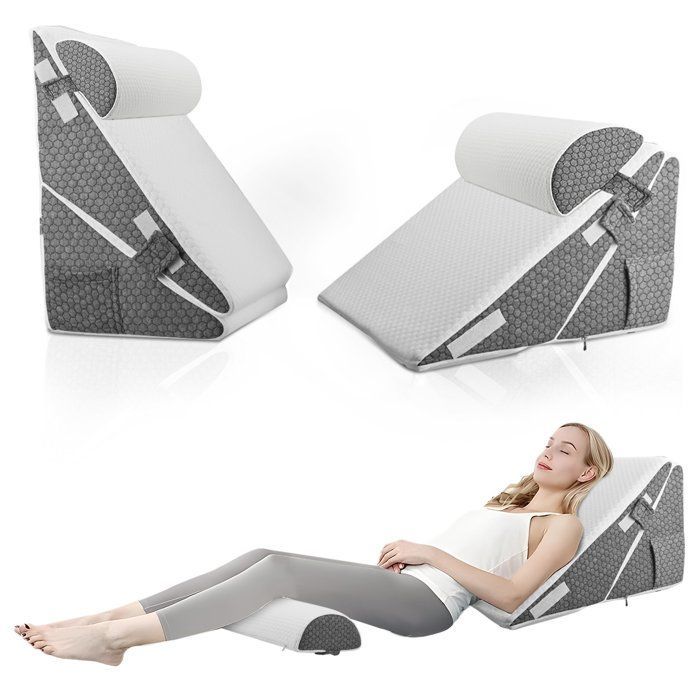 Cuscino a cuneo triangolare pieghevole in memory foam per apnea notturna e reflusso gastroesofageo, regolabile da 25 a 30 cm.