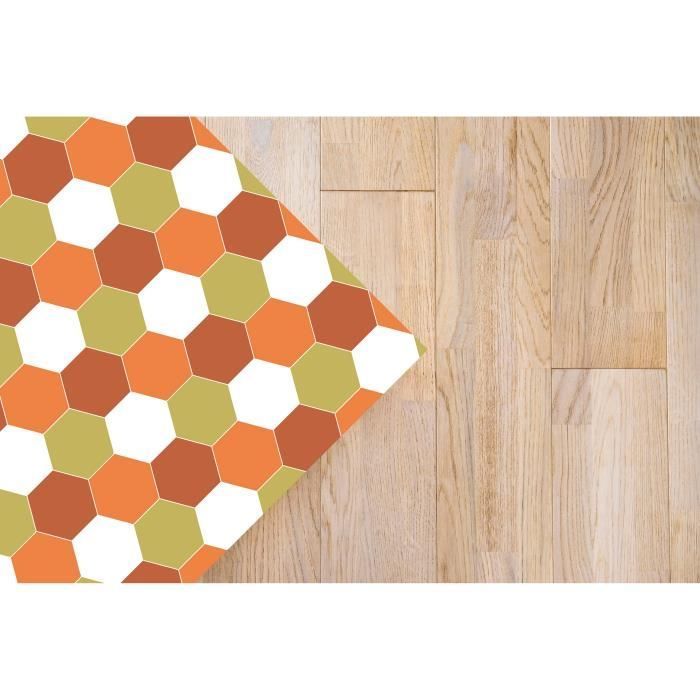 Tapis Vinyle - Panorama - Mosaïque Hexagones - Orange - 40x80 cm - Résistant aux intempéries