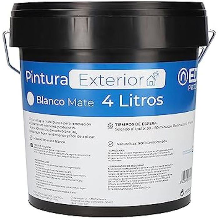 Pintura plástica blanca mate para interiores y exteriores, 4 l EDM 25404