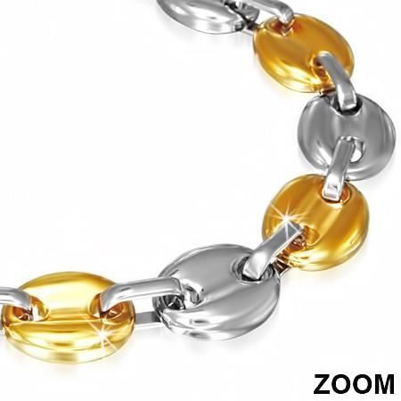 Verguld stalen damesarmband met een groot koffieboonmotief van 10 mm.