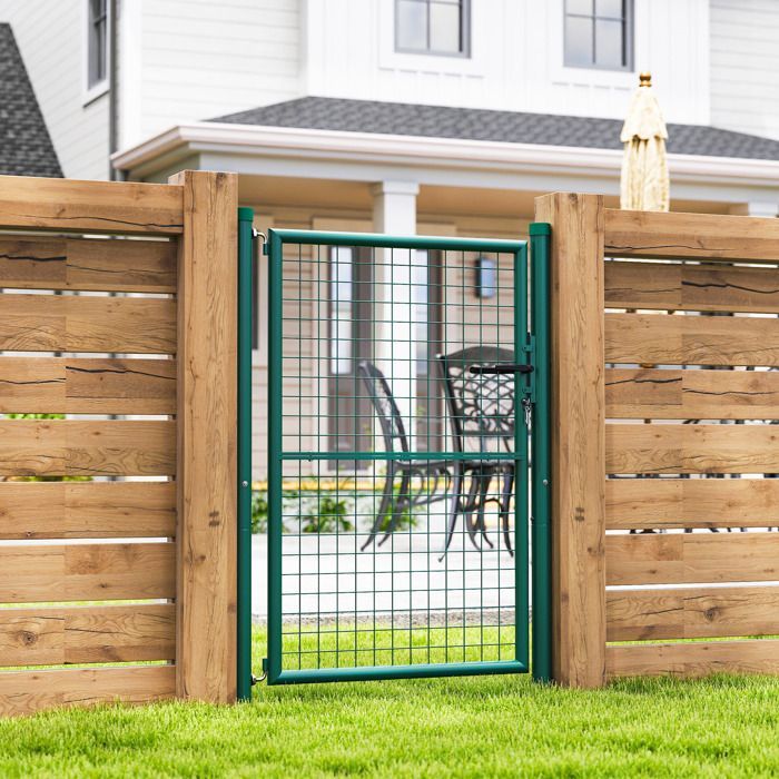 Puerta de jardín - Outsunny - con cerradura, llaves y manilla - fabricada en acero - 97 x 175 cm - para uso exterior - verde