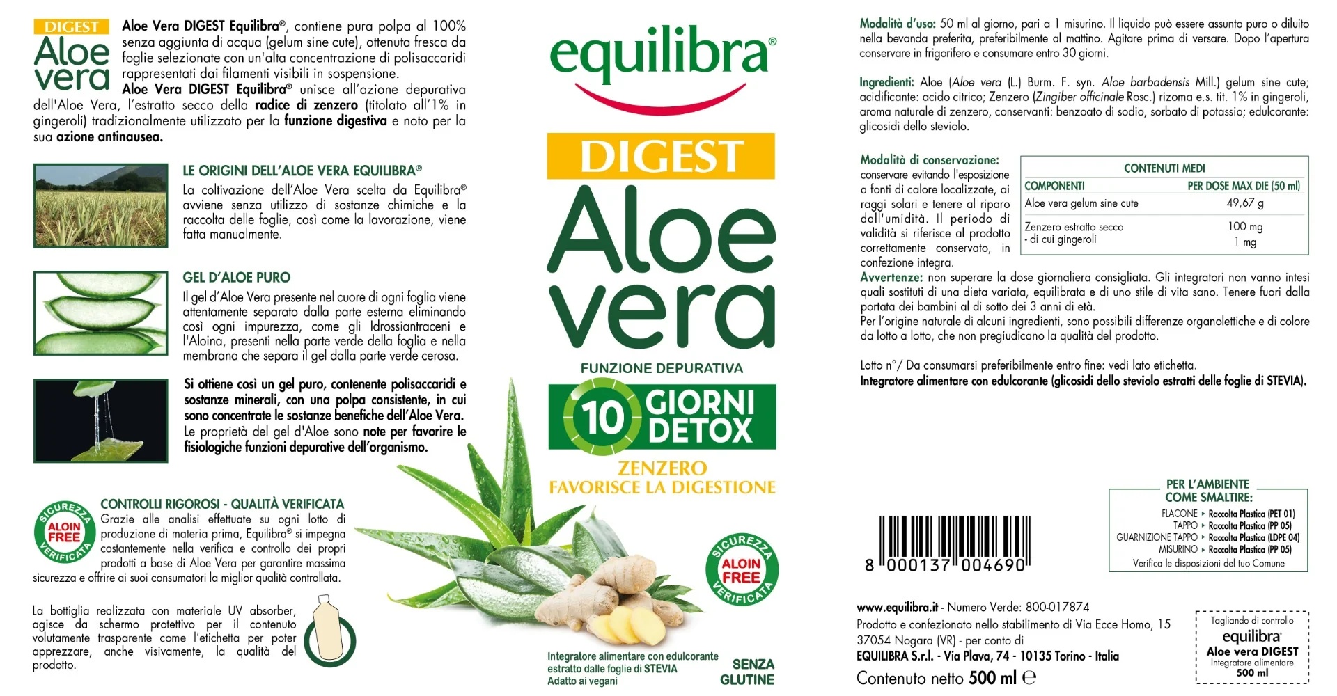EQUILIBRA Equilibra Aloë Vera Digest Gember 500 ml Na travení
