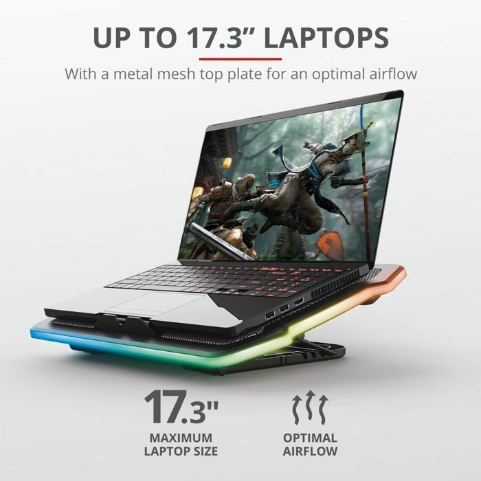 Trust GXT 1126 Aura – Support de Refroidissement PC Portable Gamer – Éclairage LED RGB – Jusqu’à 17,3 pouces
