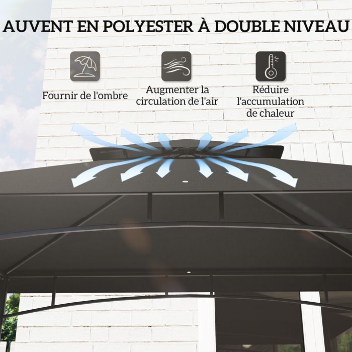 Tonnelle de barbecue - Outsunny - crochet au plafond - étagères et paniers - métal galvanisé 240 x 150 x 257 cm - gris foncé