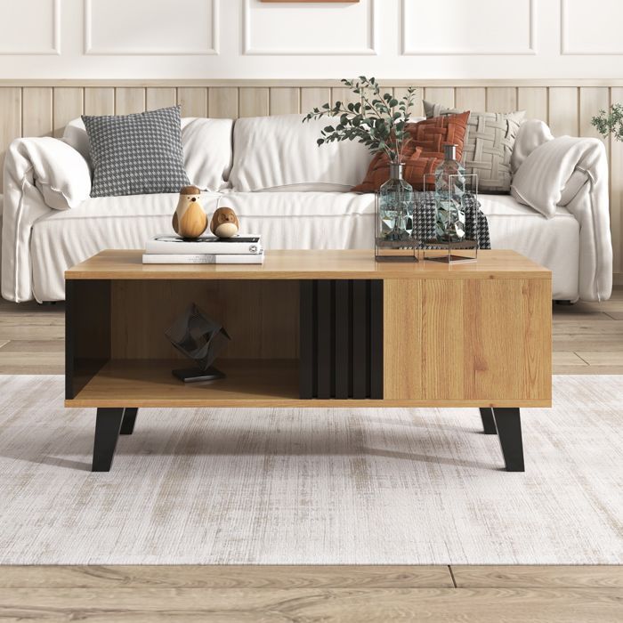 ELVMI Functionele salontafel met zijlade, geïntegreerde opbergruimte, stevige constructie - naturel, 100x60x45 cm