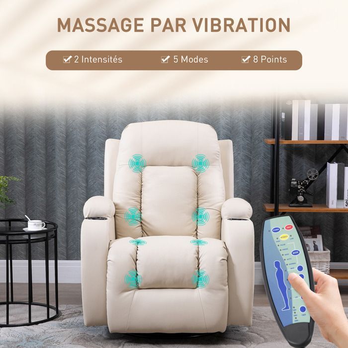 HOMCOM - Elektrische massagestoel - Kunstleer - 85x94x104cm - Crème