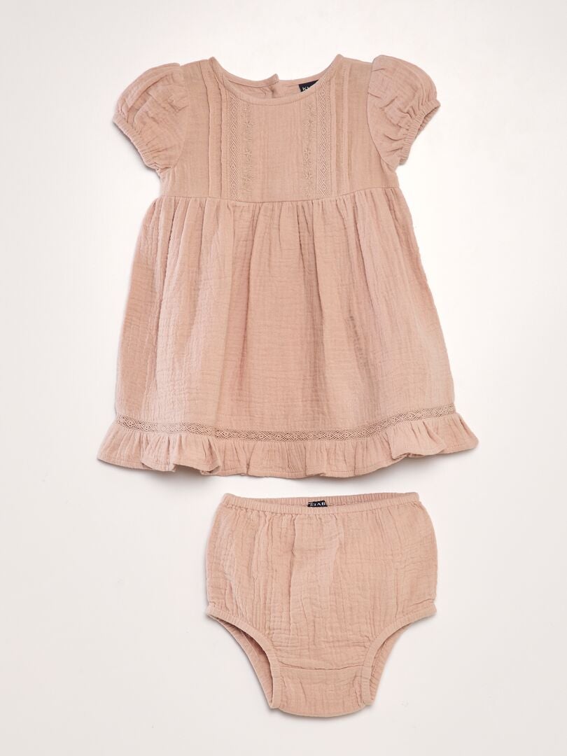 Conjunto de vestido e combinação - 2 peças - ROSA