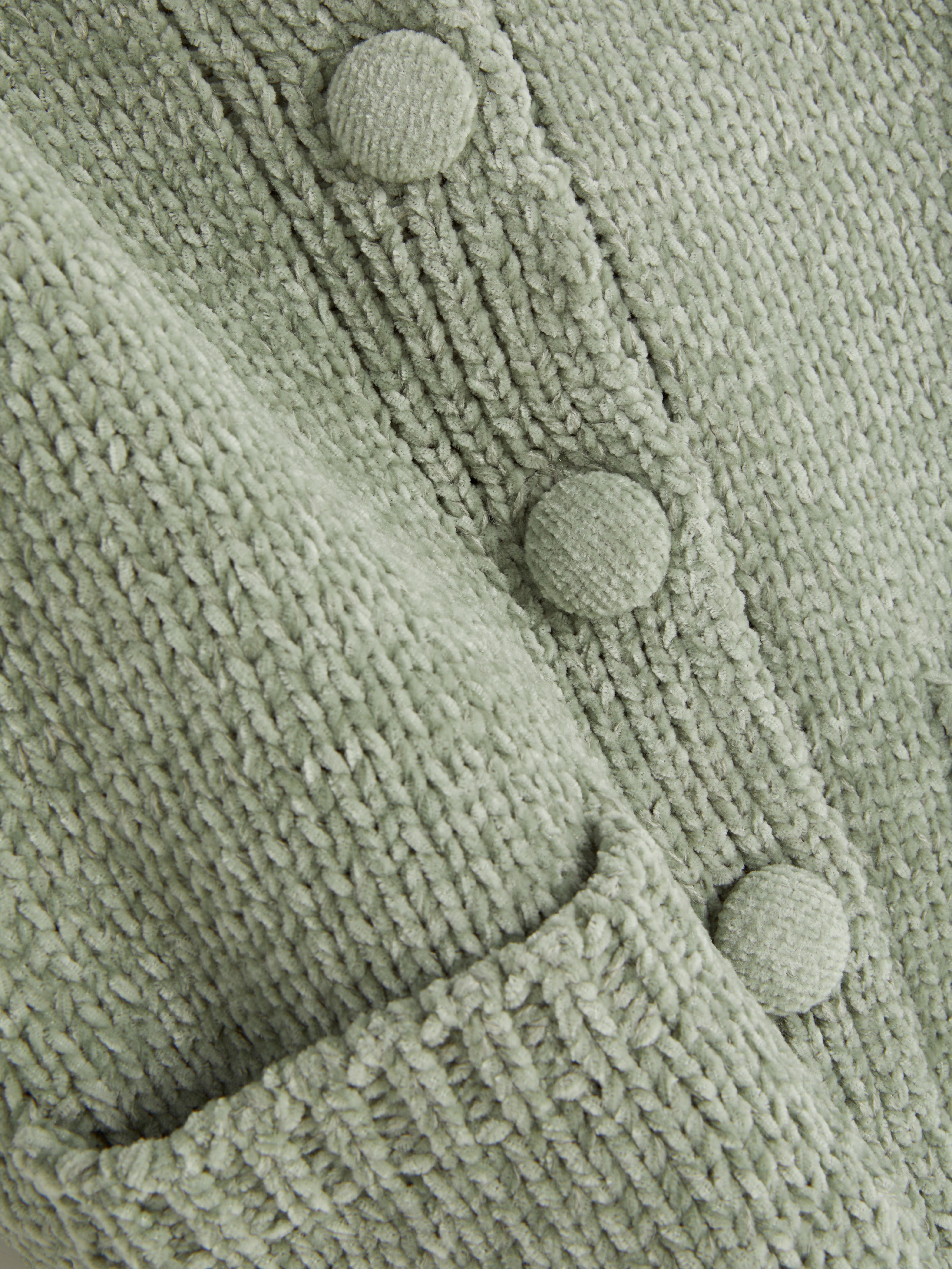 Chenille-neuletakki, jossa pyöreä pääntie Chenille-neuletakki, jossa on pyöreä pääntie, pitkät hihat ja napit edessä