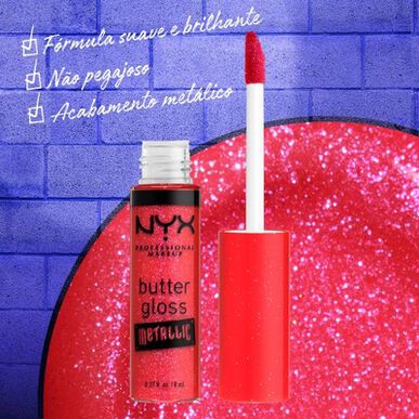 Brillo labial metálico Buttergloss de Nyx Professional Makeup, 1 unidad, 09 Rojo Sangre, 8 ml