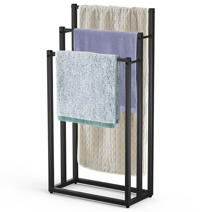 Toallero independiente VOUNOT® - Soporte de 3 niveles - Metal - Negro