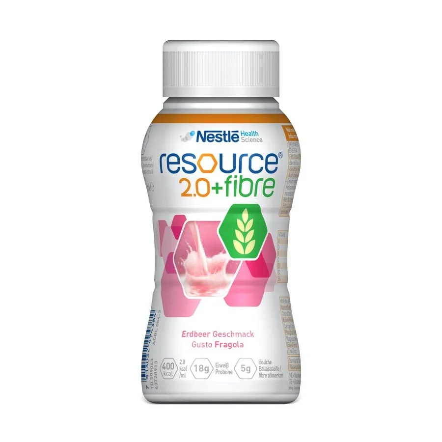 Bebida de fresa con fibra NESTLÉ Resource 2.0+Fibre 200 ml Complemento nutricional