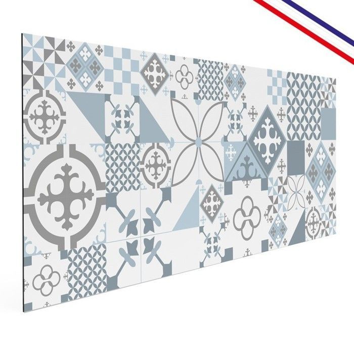 Fond de hotte en aluminium - effet carreaux de ciment bleu - 70x60 cm - 99 Déco