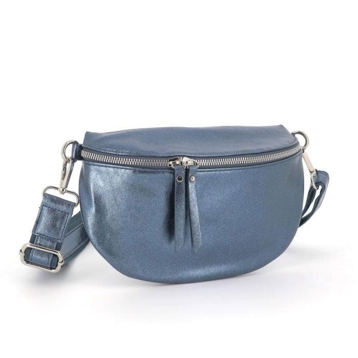 Flora And Co – Damen-Bauchtasche mit Schultergurt, glänzendes Kunstleder – Blau