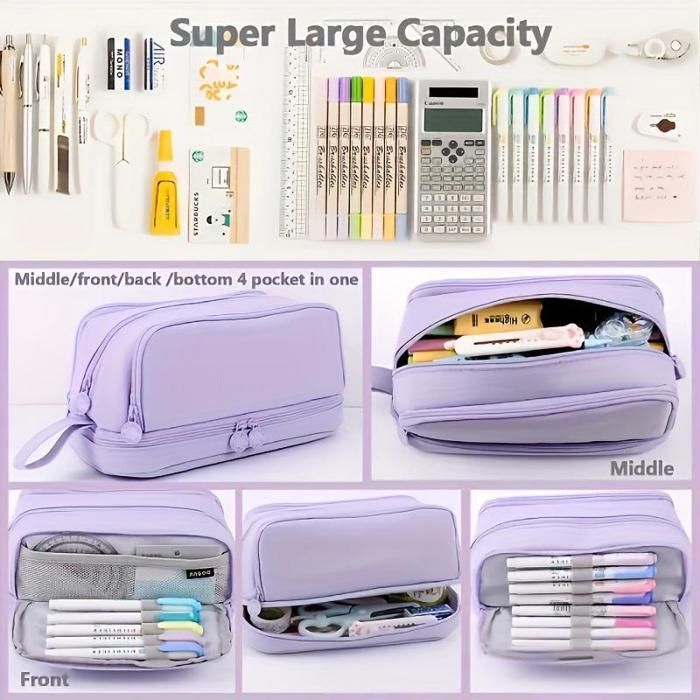 Multifunctional pencil case with 4 compartments, large capacity, for school and office, Gift for Children