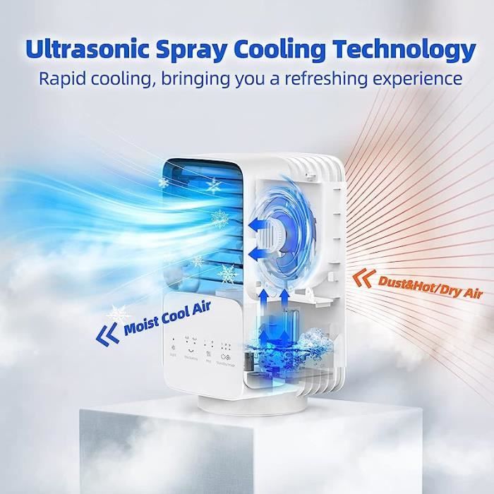 Aire acondicionado portátil OMISOON - Unidad móvil silenciosa 4 en 1 - Oscilación de 120° - 700 ml - Blanco