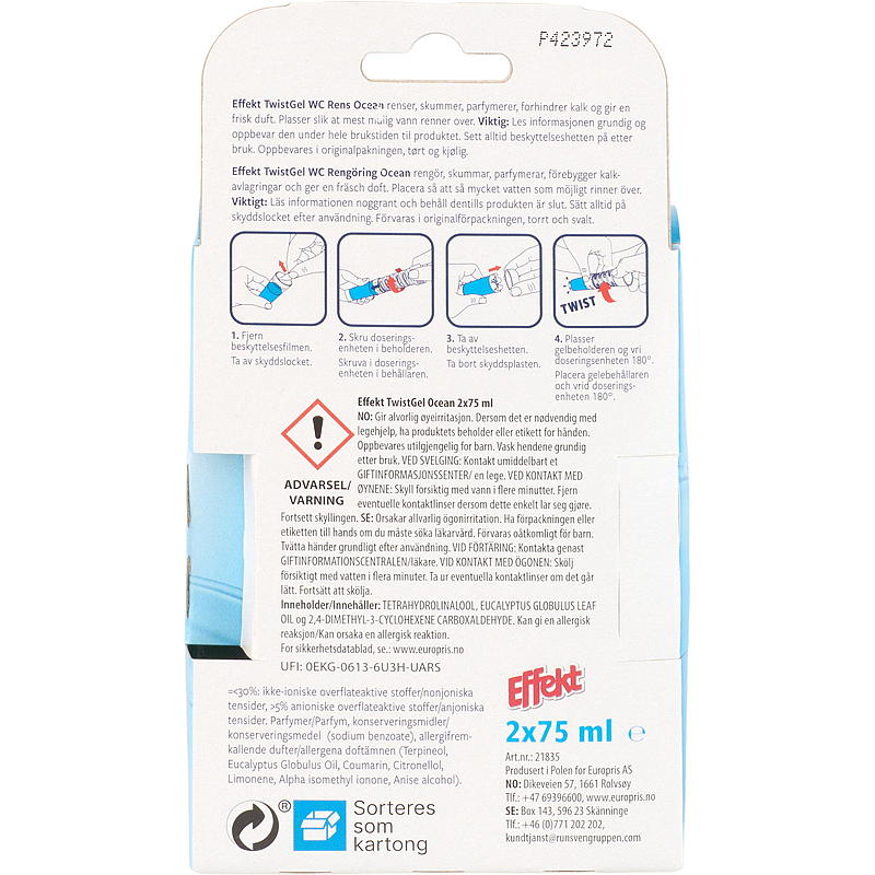 Effekt WC-rens Twist gel 2 stk refill Ocean Effect