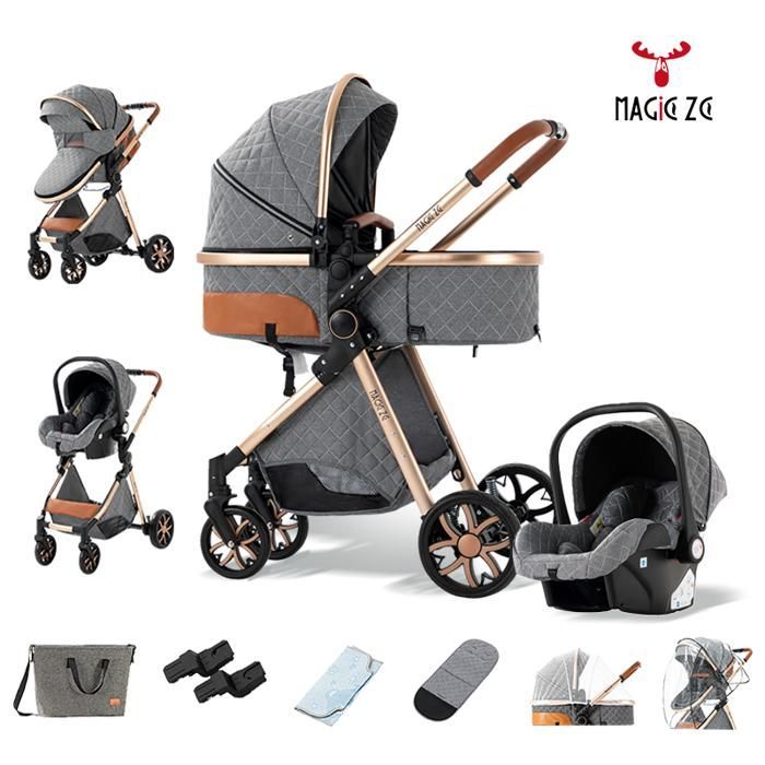 poussette 3 en 1 MagicZC,bébé, combinées,poussettes trio pliable,Dossier réglable,0-36 kg,nouveau né,gris
