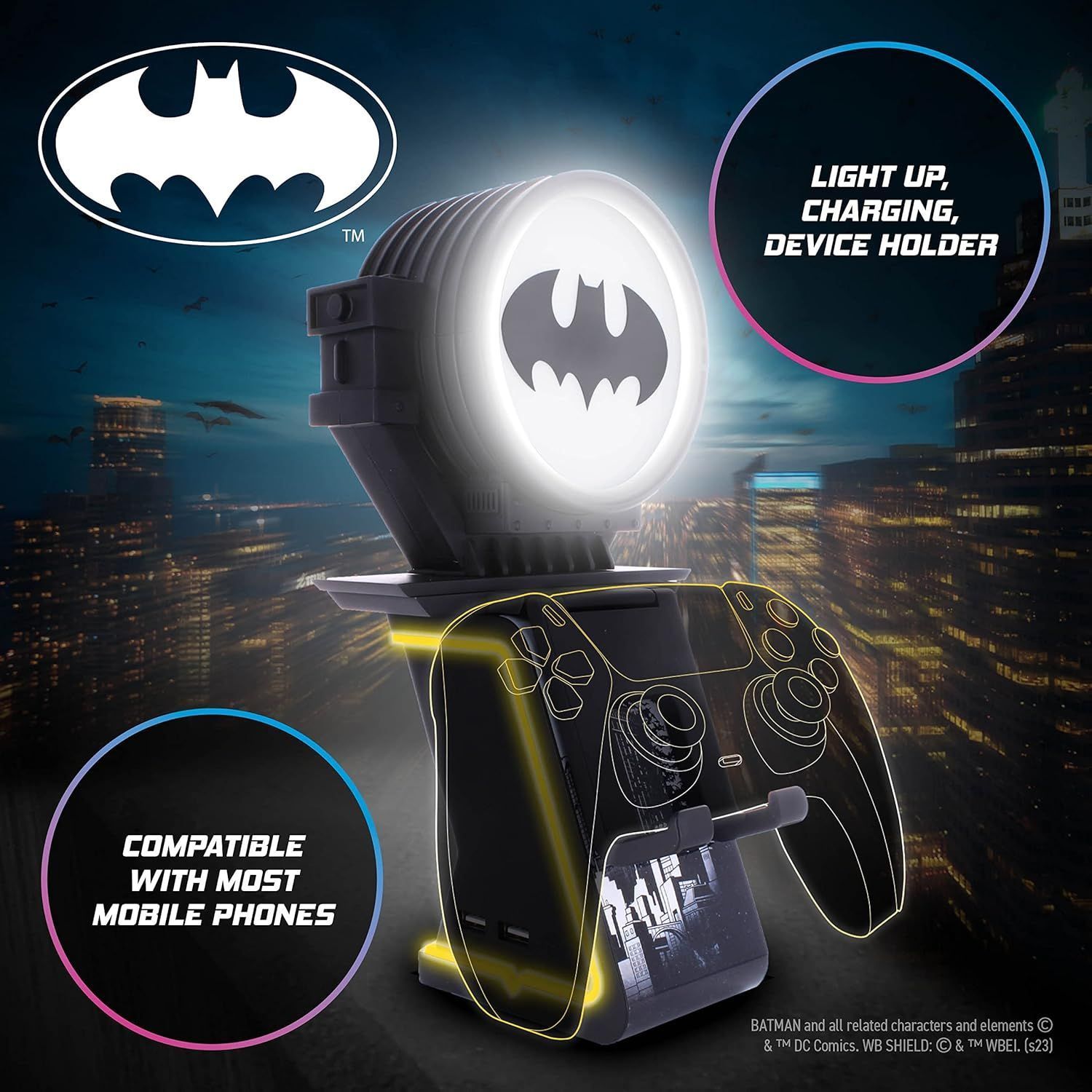 DC Comics Ikon Light Batman Figurine - EXQUISITE GAMING - Cable Guys - Headphone, smartphone, or small accessory holder - 25 cm