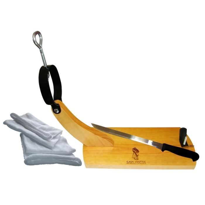 Jambon Serrano avec os sans patte env.6.5kg avec son support gondole, son couteau, et son sac à jambon en cadeaux.