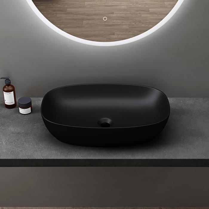 Lavabo de encimera doporro, negro mate, 60x39,5x14 cm, lavabo ovalado de cerámica con revestimiento NANO Easy Clean, Brüssel104