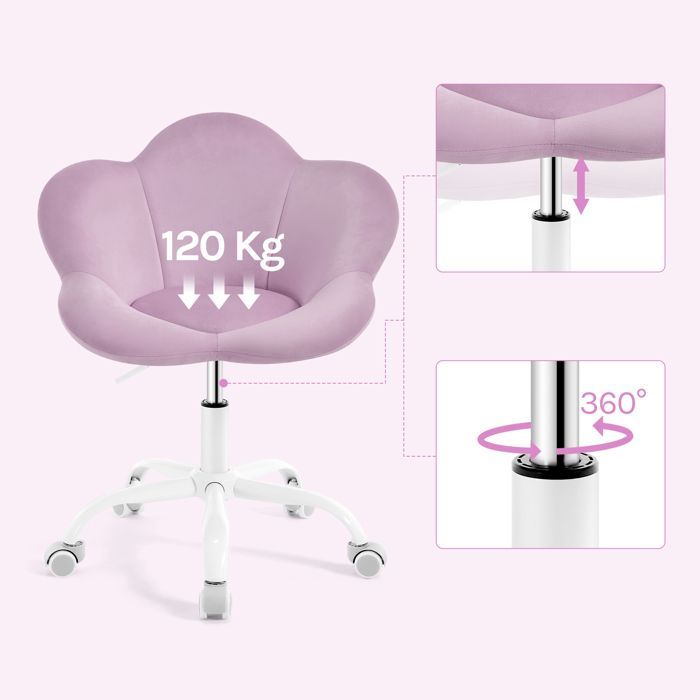 Chaise Bureau Enfant en Forme de Pétale - WOLTU Chaise Pivotante en Velours - Siège Rembourré - Violet Clair