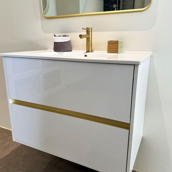 Musea Vanity Unit with Single Sink - White and Brushed Gold - Essebagno