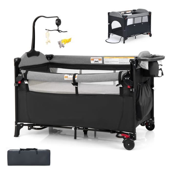 Cuna de viaje plegable 5 en 1 DREAMADE para bebé con cambiador, colchón, altura ajustable, juguete colgante y caja de música, color negro.