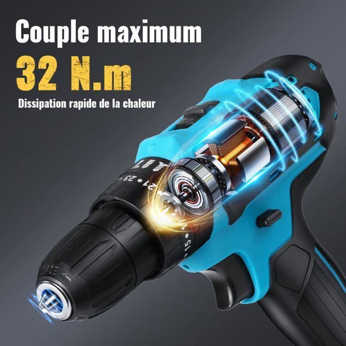 Perceuse Visseuse Sans Fil 28V, Visseuse Devisseuse 32N.m couple, avec 24 Accessoires +2 Batterie+chargeur