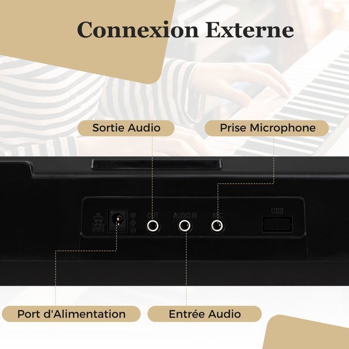 Teclado electrónico portátil COSTWAY de 61 teclas con iluminación - Función SPLIT - Pegatinas - 2 modos de alimentación - Micrófono y auriculares