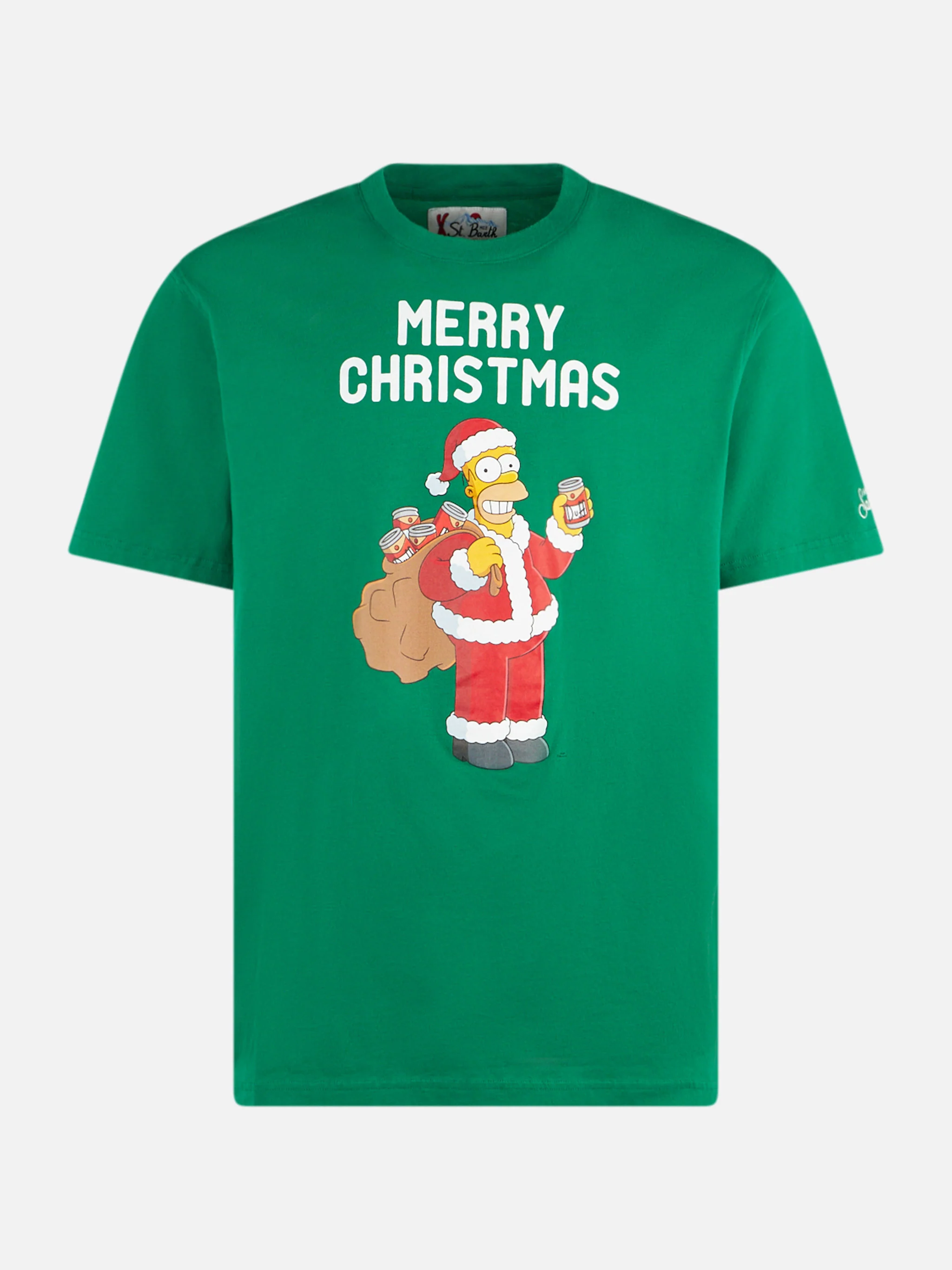 Heren T-shirt van zwaar katoen met Homer Simpson Merry Chris-print.